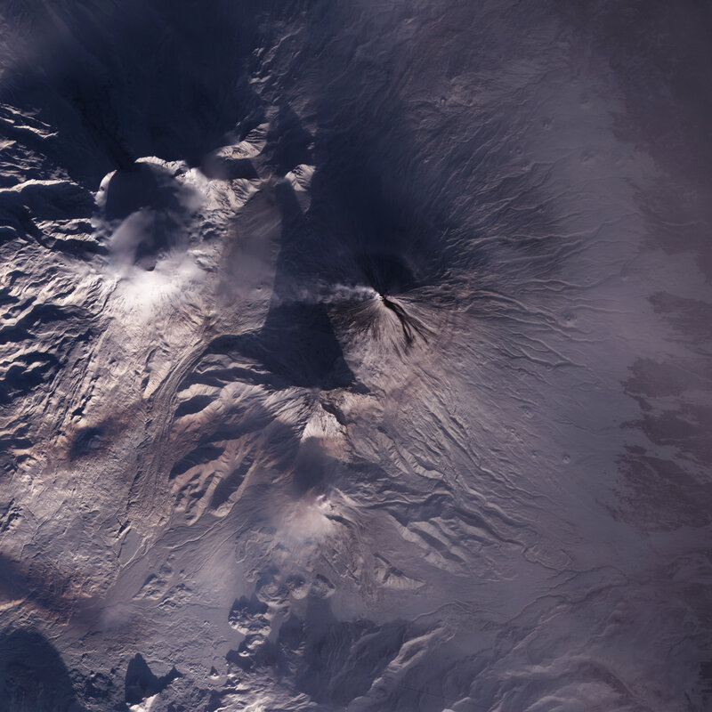 Satellite view of a volcanic eruption