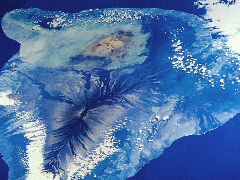 Satellite view of a volcanic island