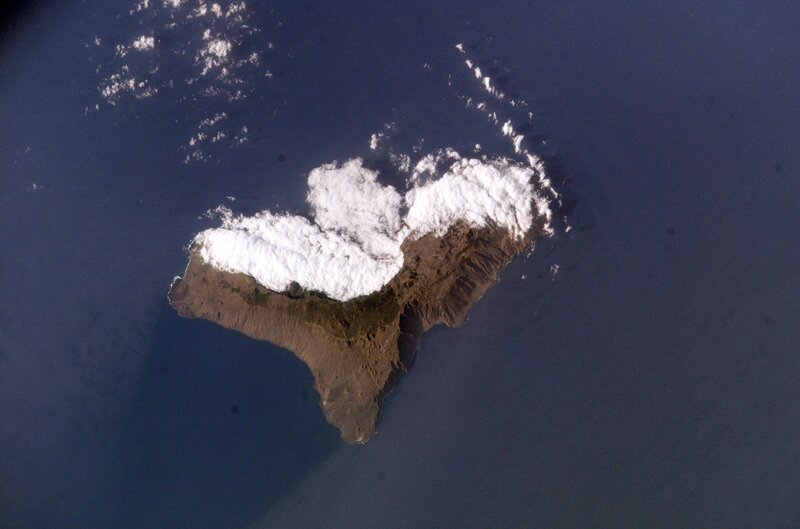 Satellite view of a volcanic island