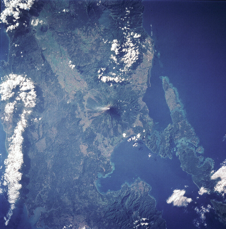 Satellite view of a volcanic island