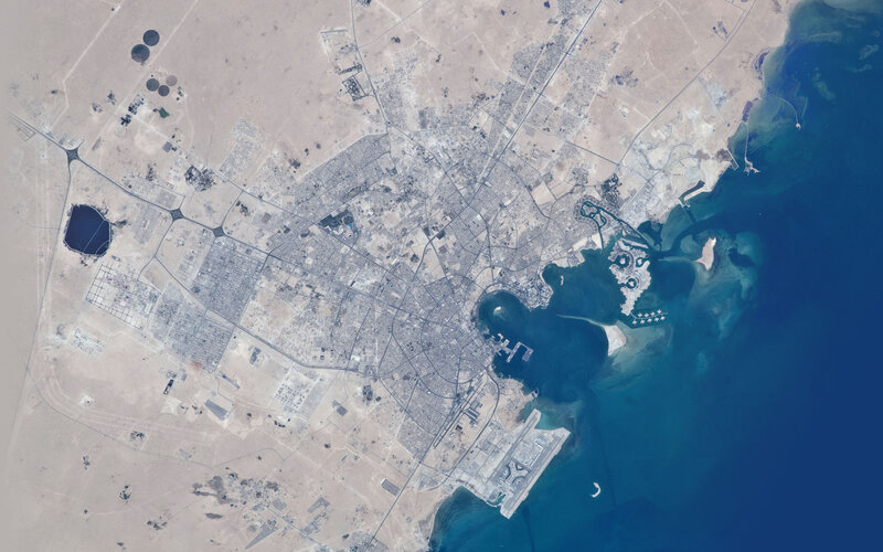 Satellite View of City — Blue