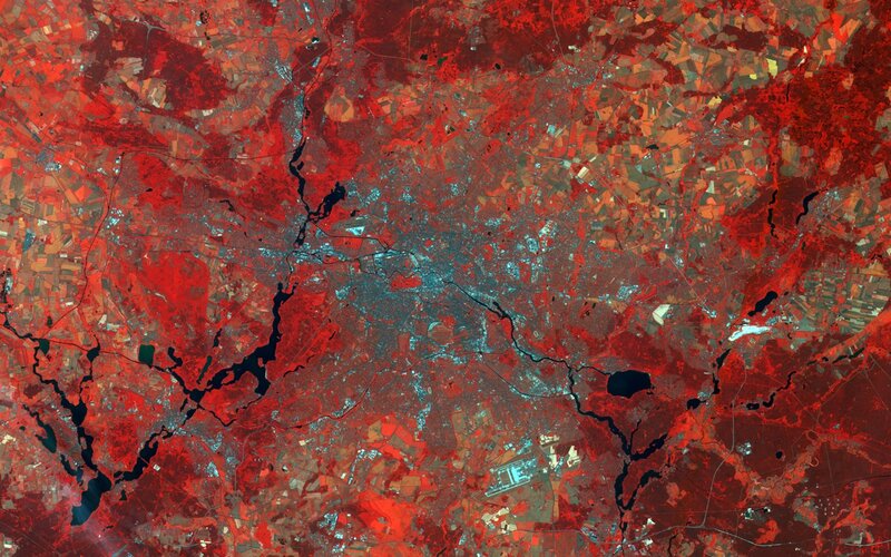 Satellite View of City — Red