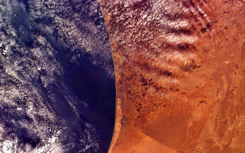 Satellite view of coast and desert