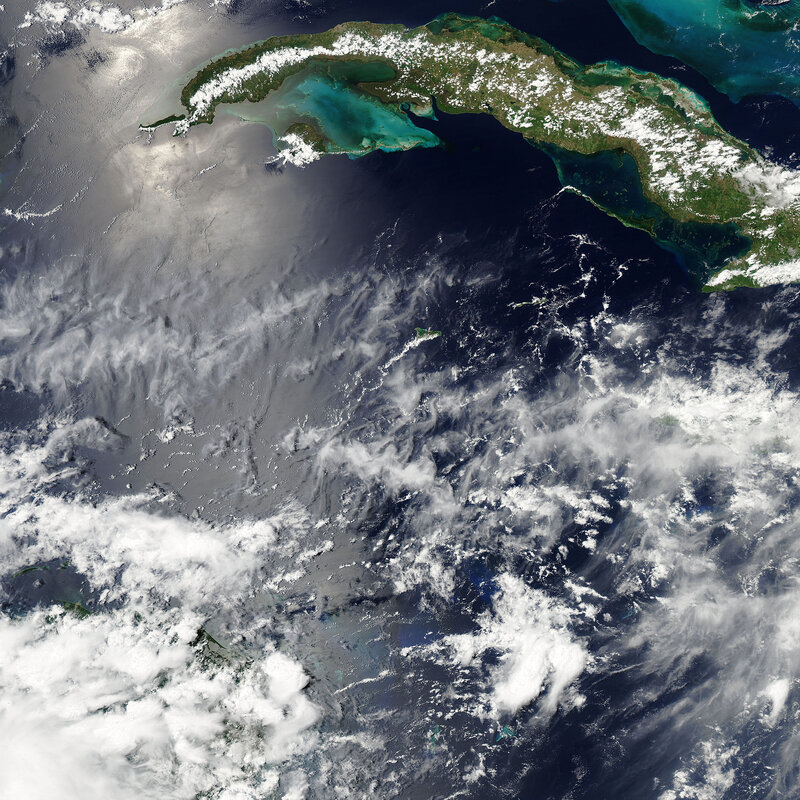 Satellite view of Cuba and Caribbean