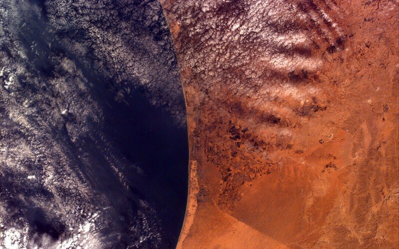 Satellite view of desert coastline