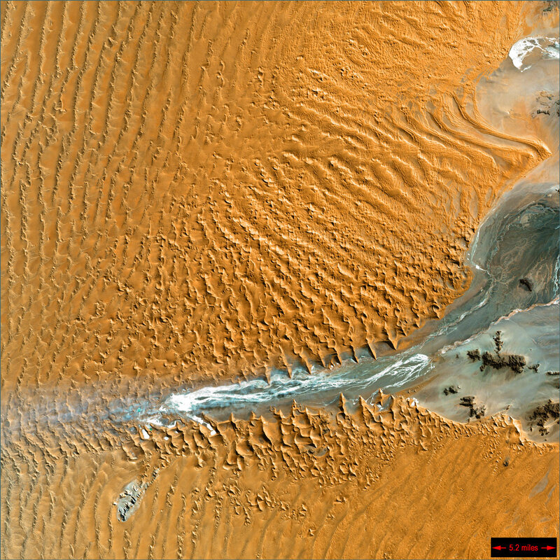 Satellite view of desert dunes