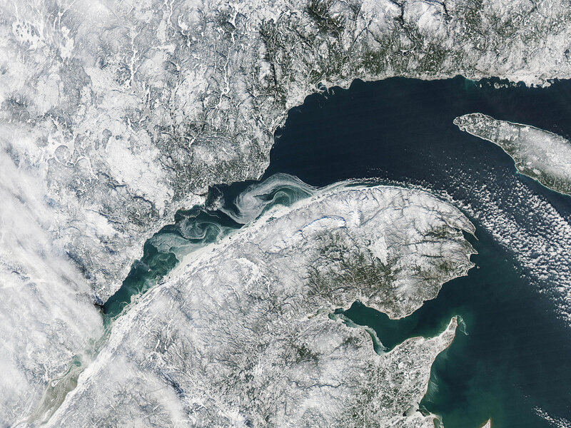 Satellite view of frozen lakes