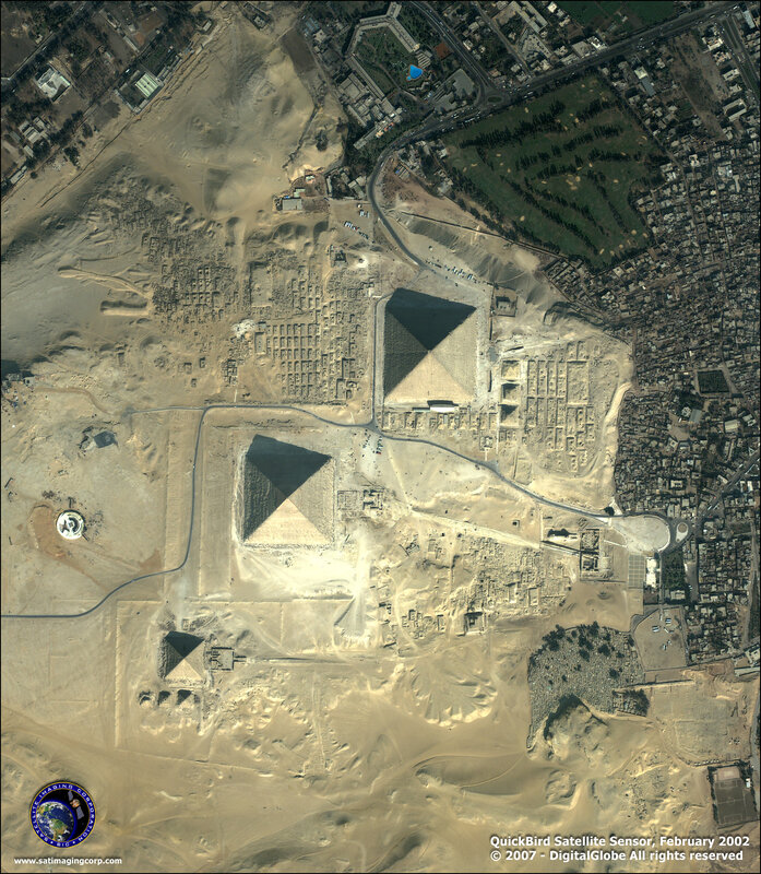 Satellite view of Giza pyramids