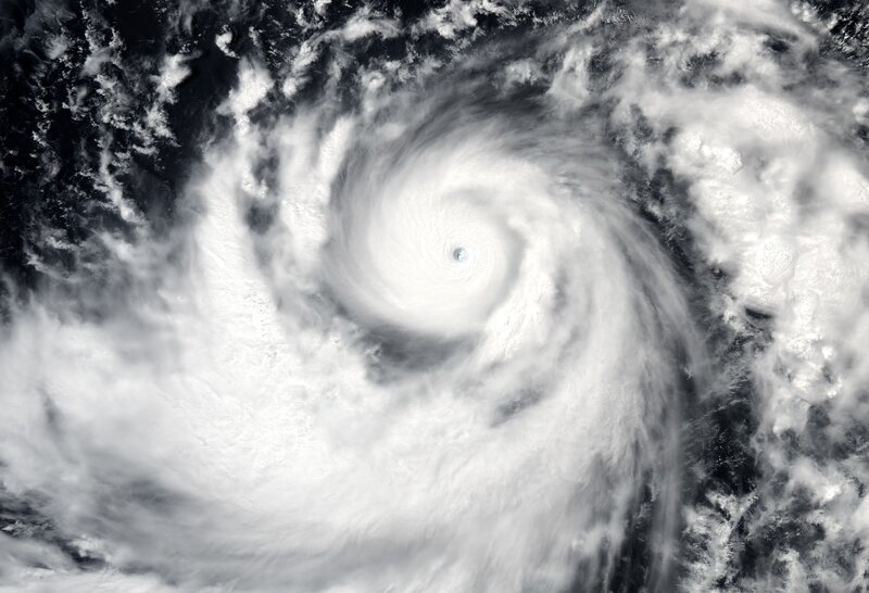 Satellite View of Hurricane — White, Dramatic, Photograph, Clouds, Eye