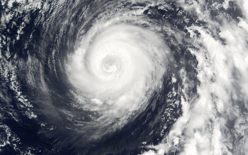 Satellite View of Hurricane — White, Dramatic, Photograph, Clouds, Ocean
