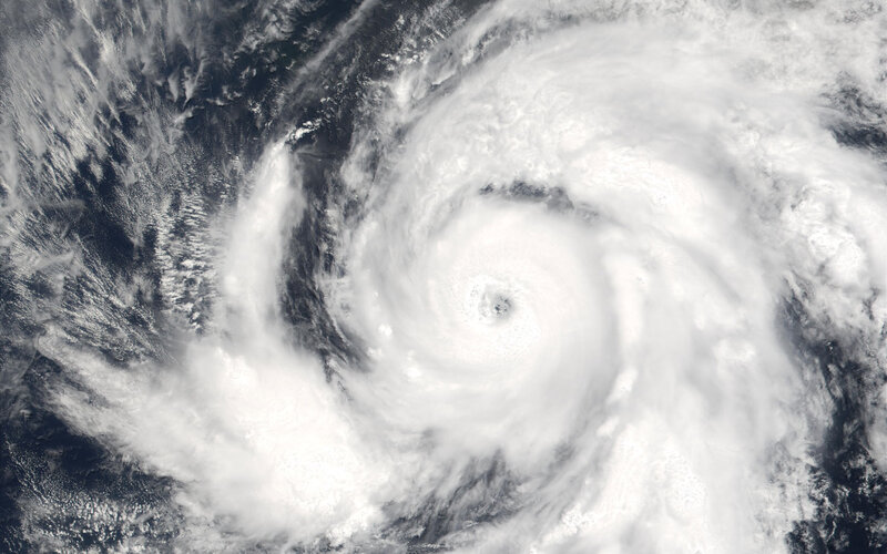 Satellite View of Hurricane — White, Dramatic, Photograph, Clouds