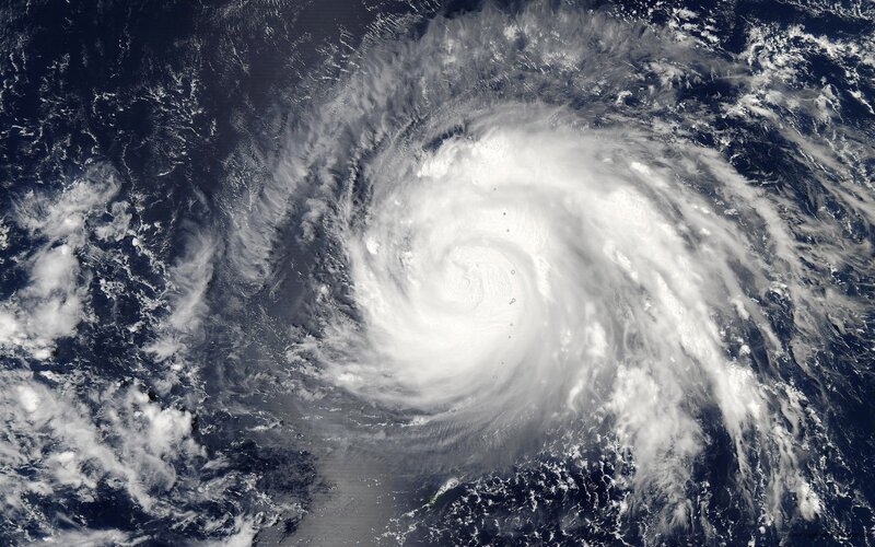 Satellite View of Hurricane — White, Dramatic, Photograph, Ocean, Clouds