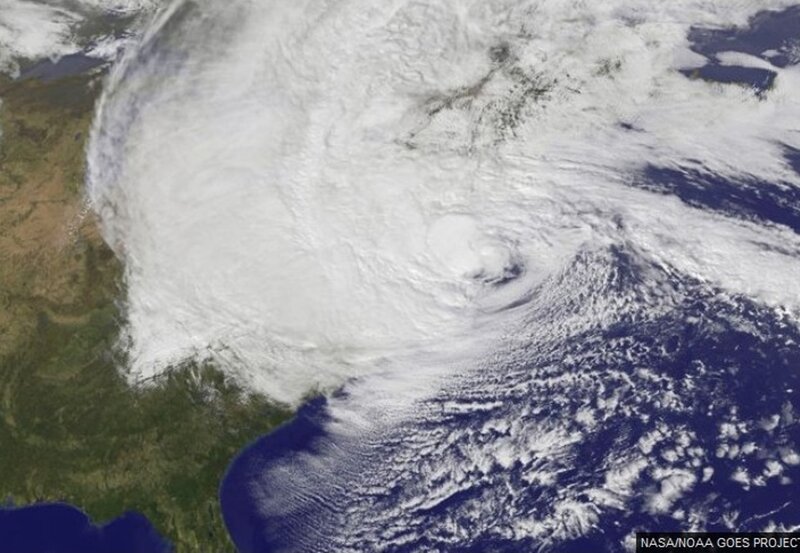 Satellite View of Hurricane — White, Dramatic, Photograph