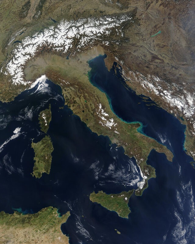Satellite view of Italy