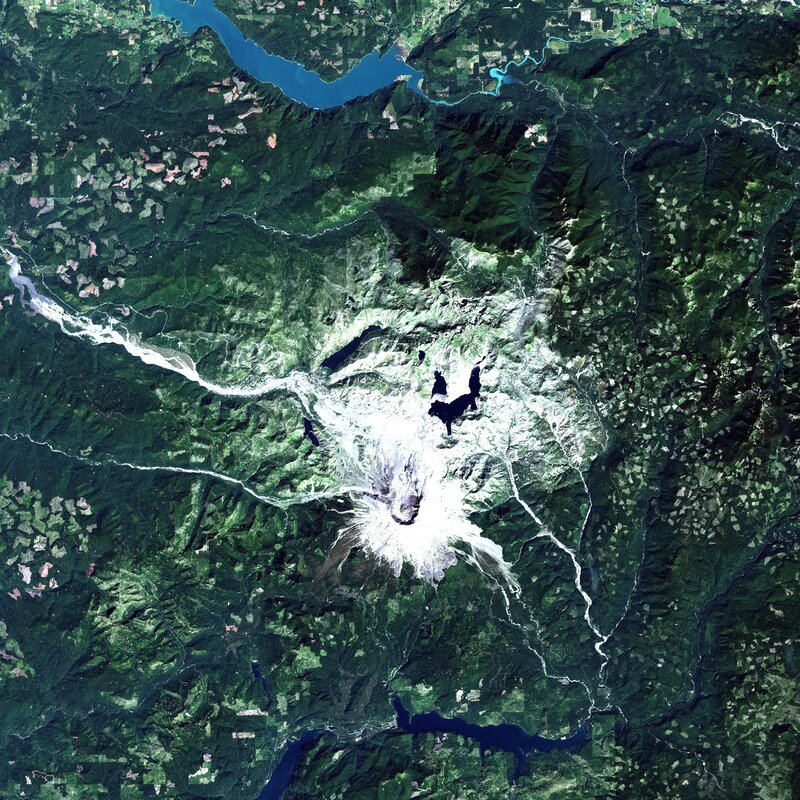 Satellite view of Mount St. Helens