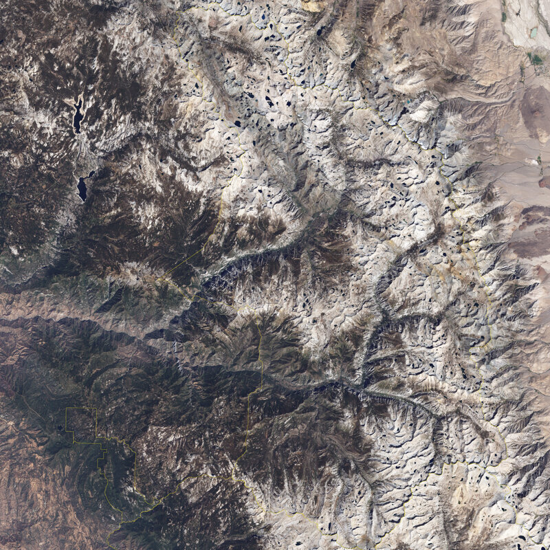 Satellite view of mountainous terrain
