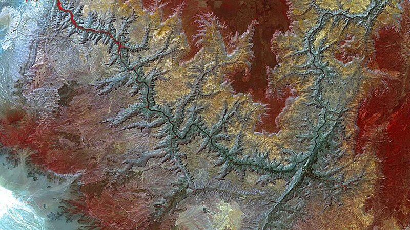 Satellite view of mountainous terrain