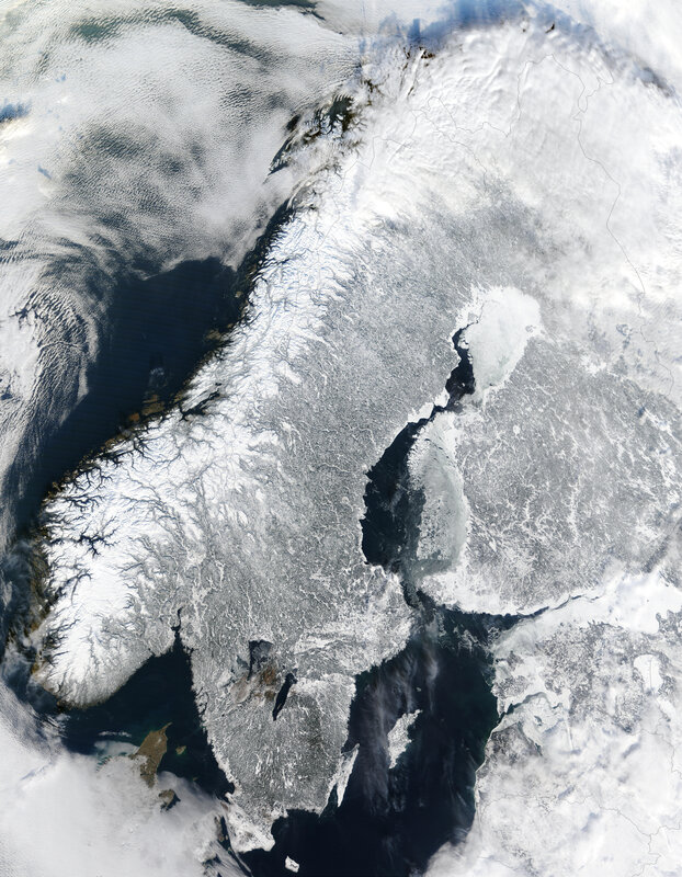 Satellite view of Scandinavia