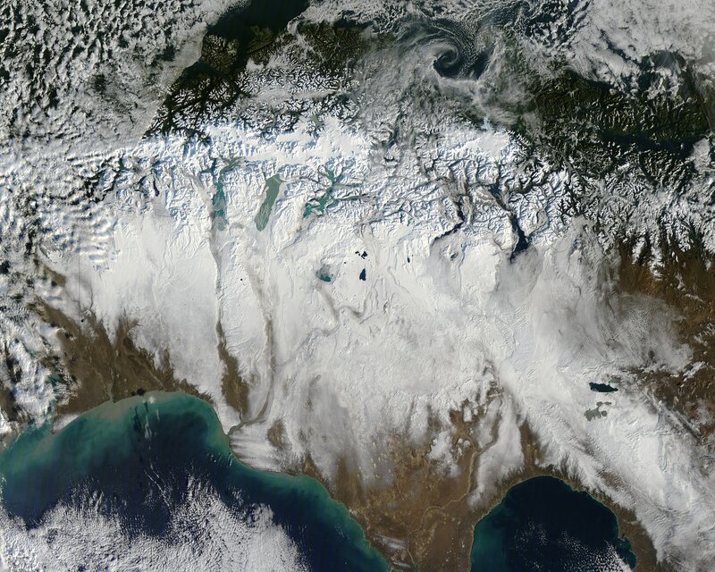 Satellite view of snow-covered land
