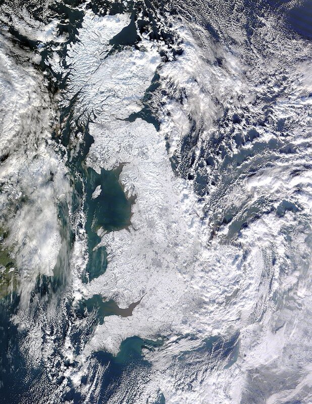 Satellite view of snow-covered land