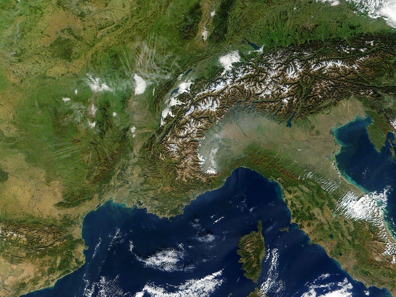 Satellite view of the Alps