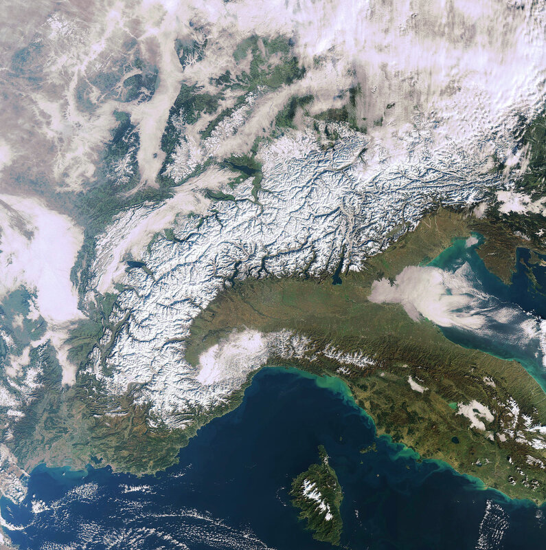 Satellite view of the Alps