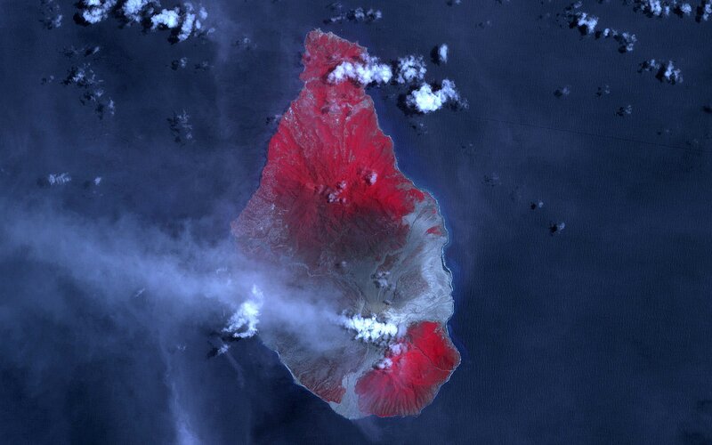 Satellite view of volcanic island