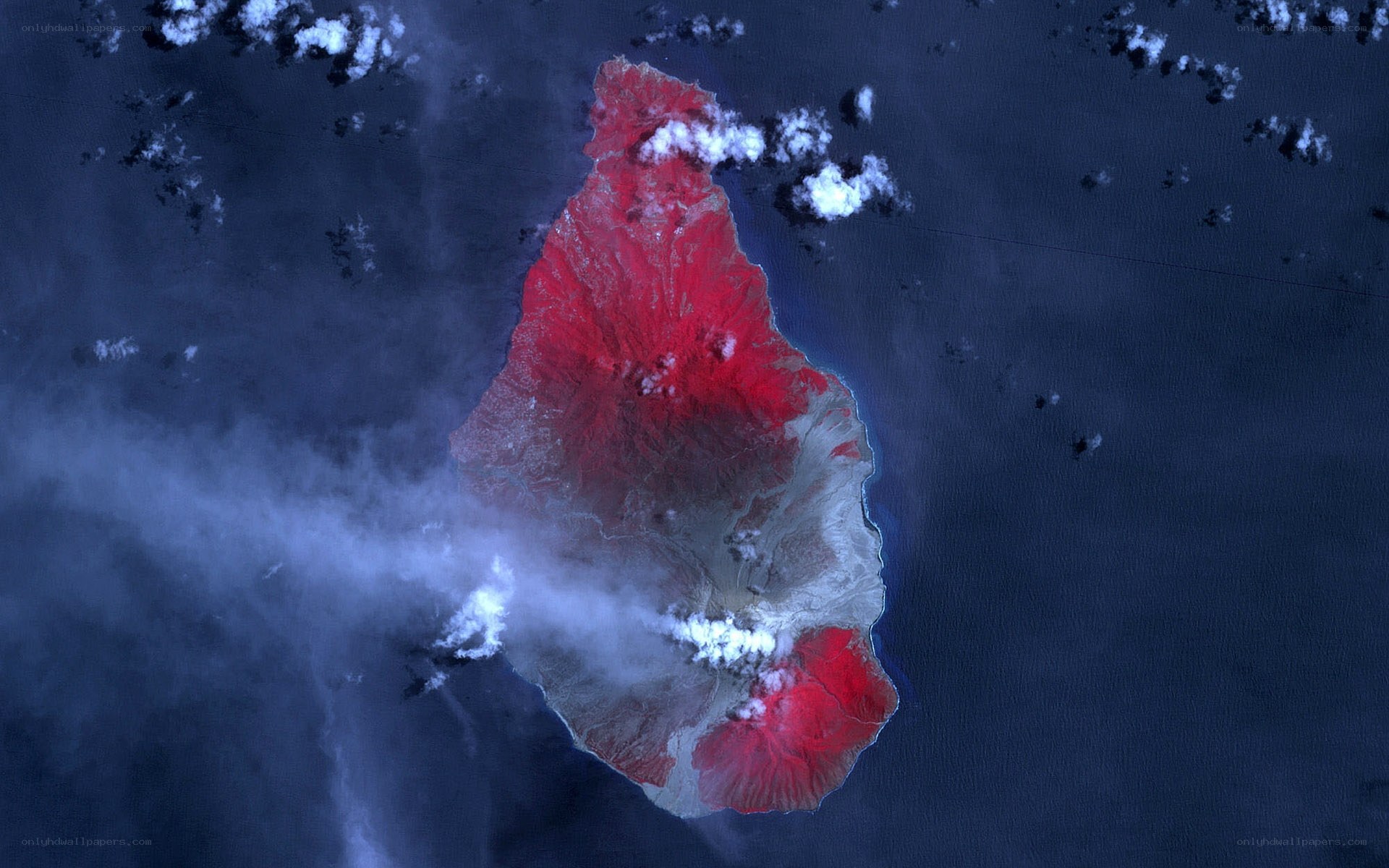 Satellite view of volcanic island