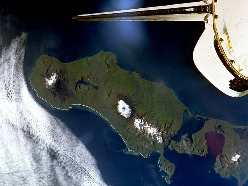 Satellite view of volcanic islands