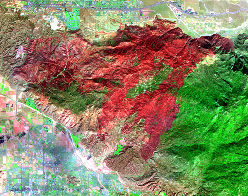 Satellite view of wildfire damage