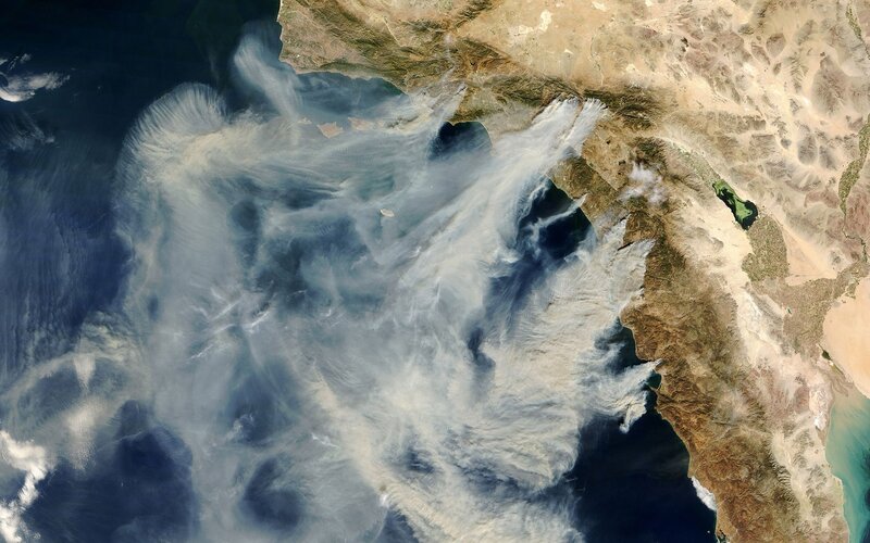 Satellite view of wildfire smoke