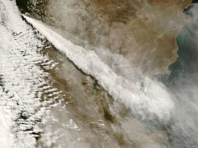 Satellite view of wildfire smoke