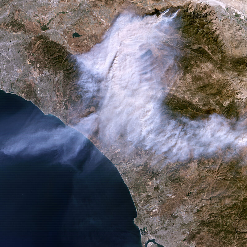 Satellite view of wildfire smoke