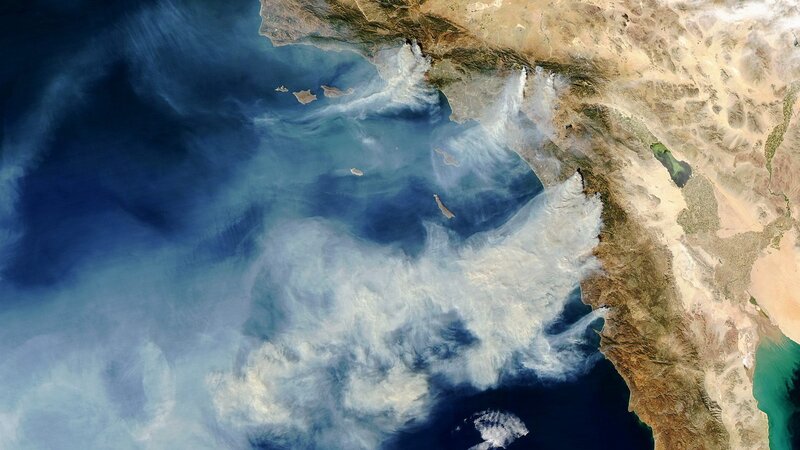 Satellite view of wildfire smoke