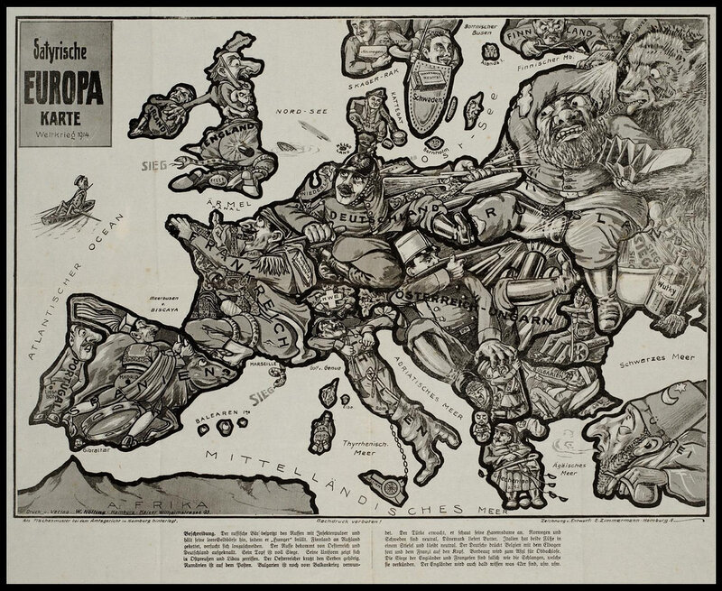 Satirical map of Europe 1914