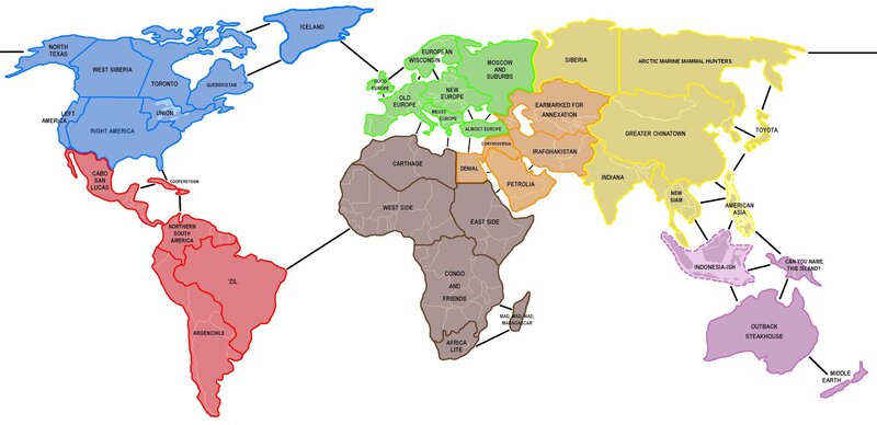 Satirical World Map — Blue