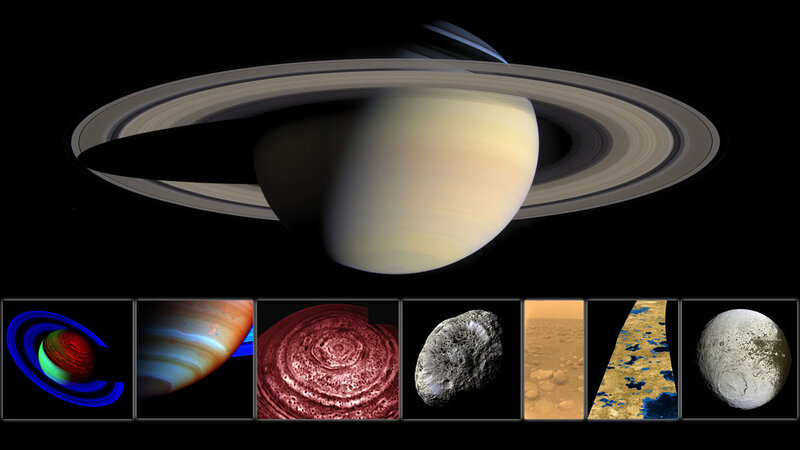 Saturn and Its Moons — Black, Dramatic, Photograph