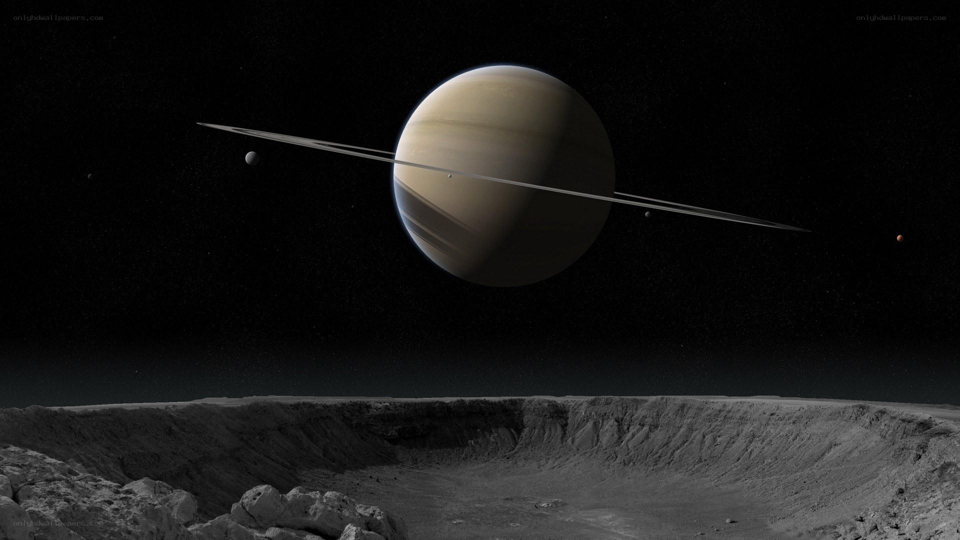 Saturn from a moon's surface