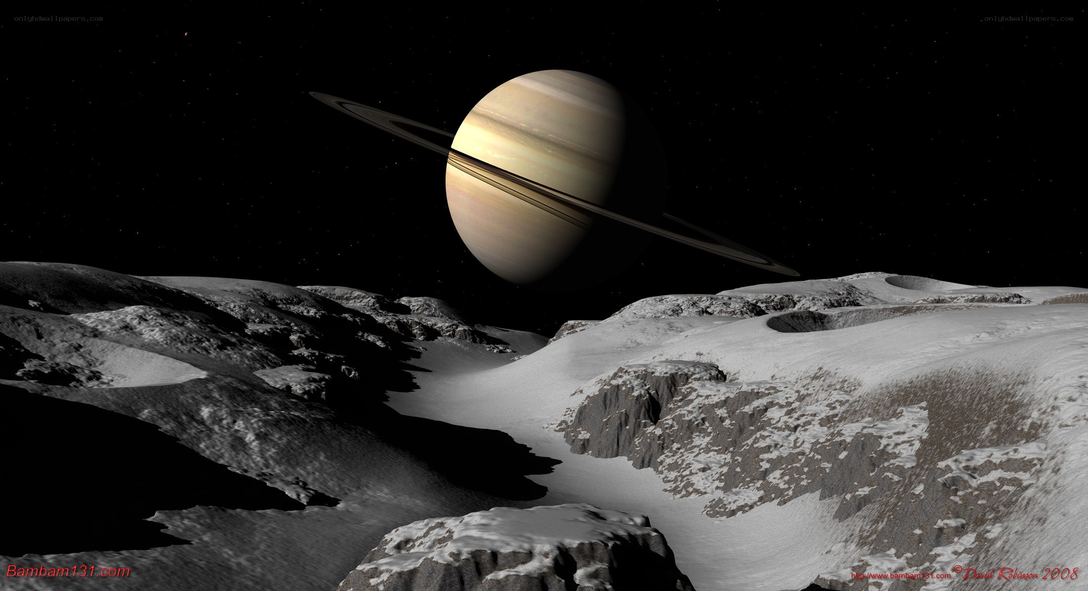 Saturn from a moon's surface