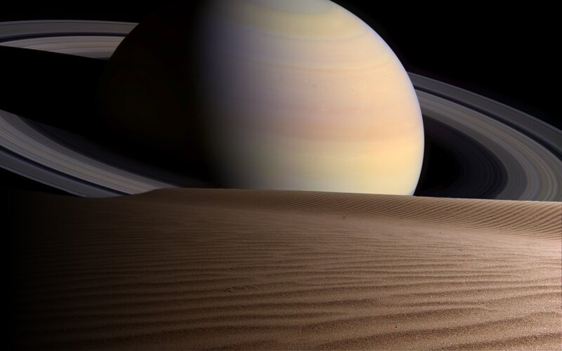 Saturn from a moon's surface