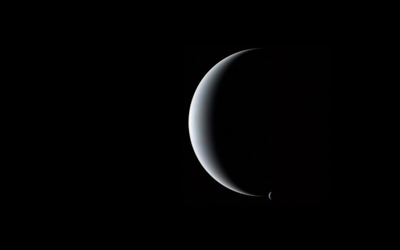 Saturn's Moon Enceladus — Black, Dramatic, Night