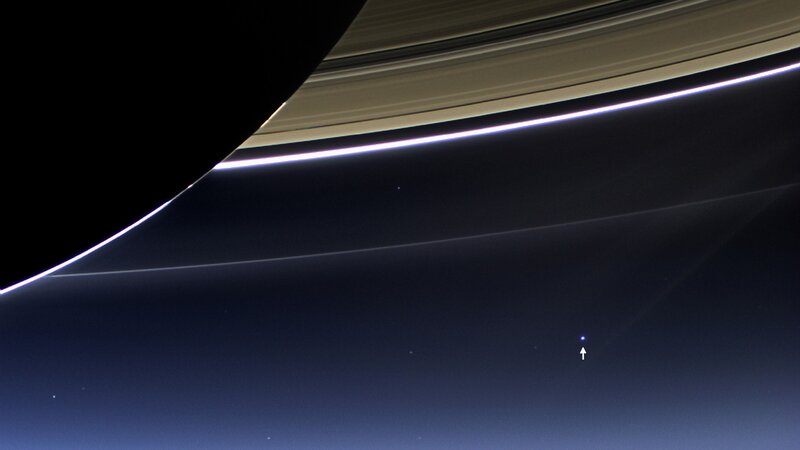 Saturn's rings and Earth as a dot
