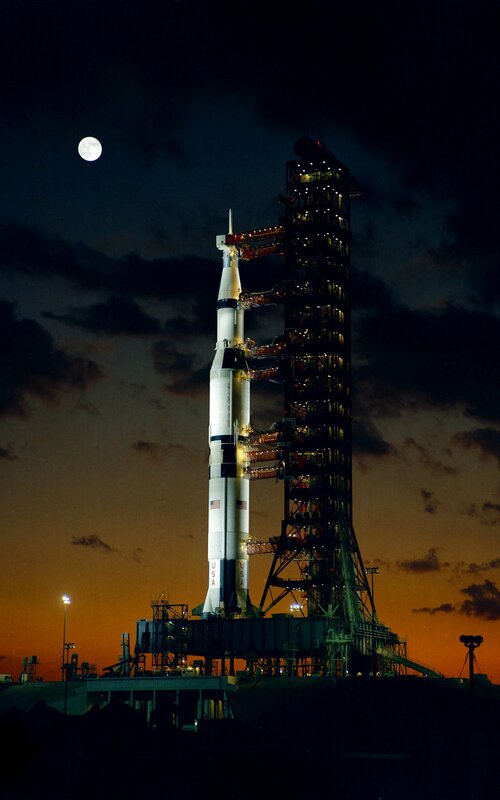 Saturn V Rocket — Black, Dramatic