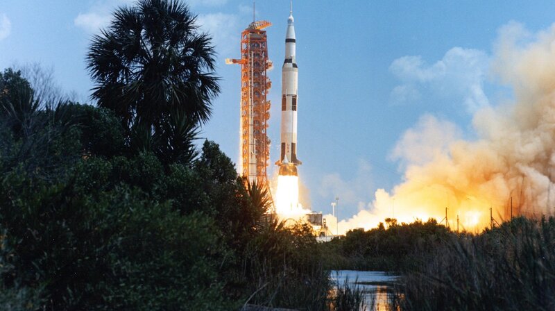 Saturn V Rocket Launch — Blue, Dramatic