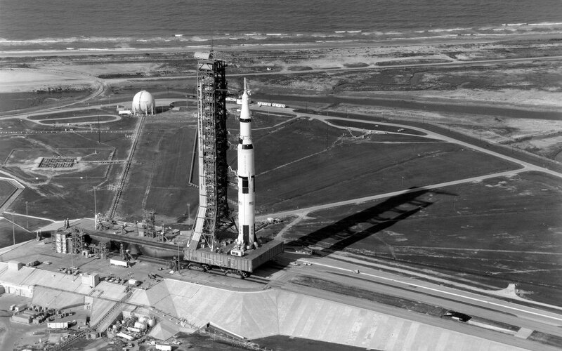 Saturn V Rocket on Launch Pad — Black