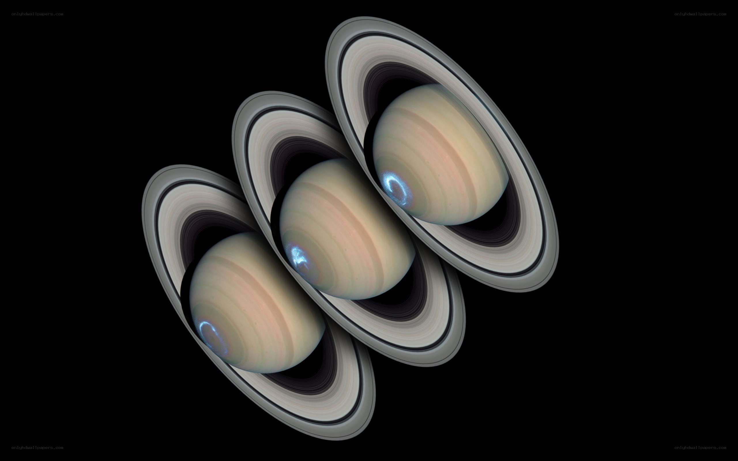Saturn with rings and auroras
