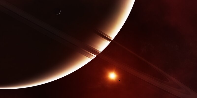 Saturn with rings and moons