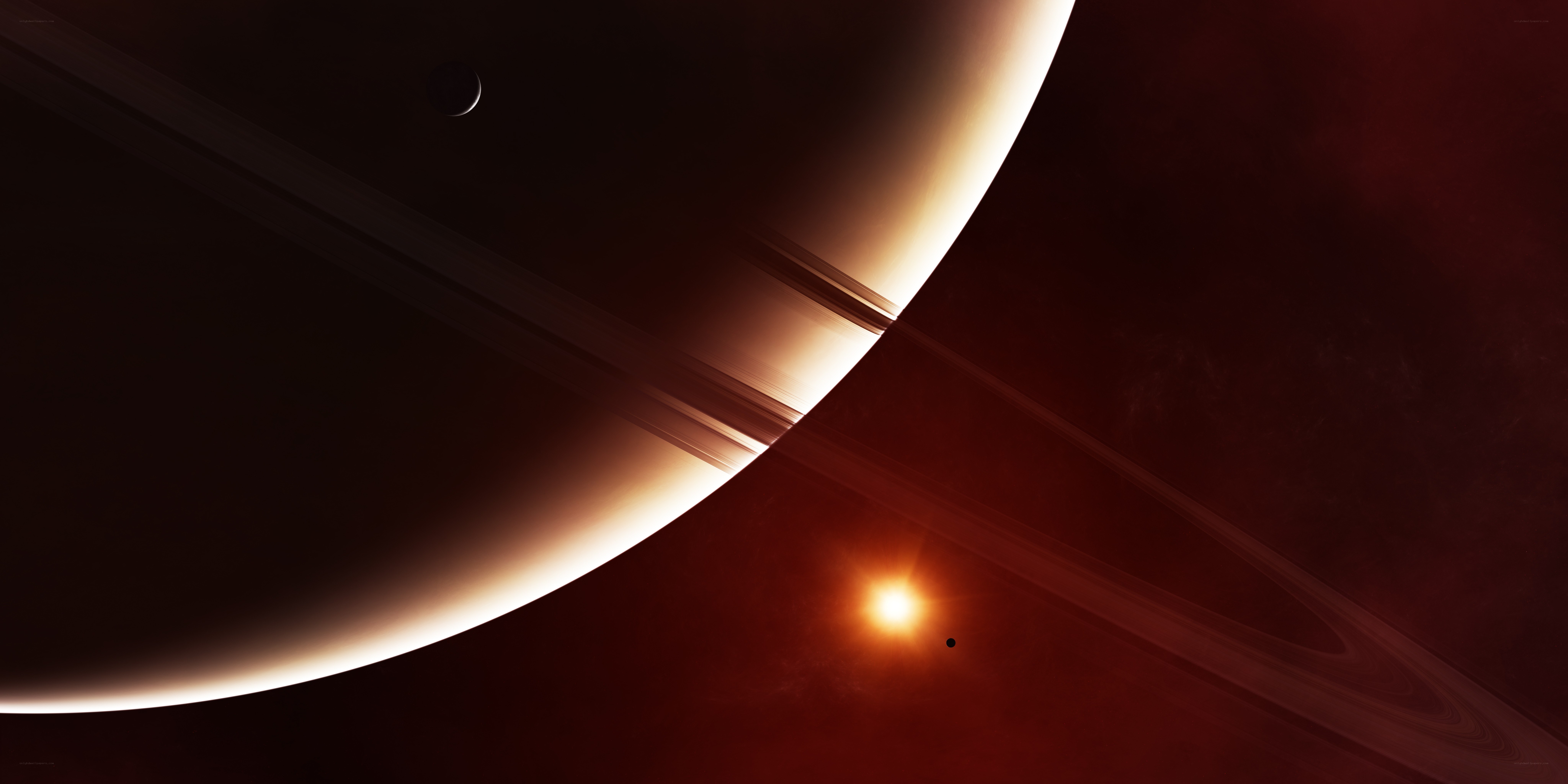 Saturn with rings and moons