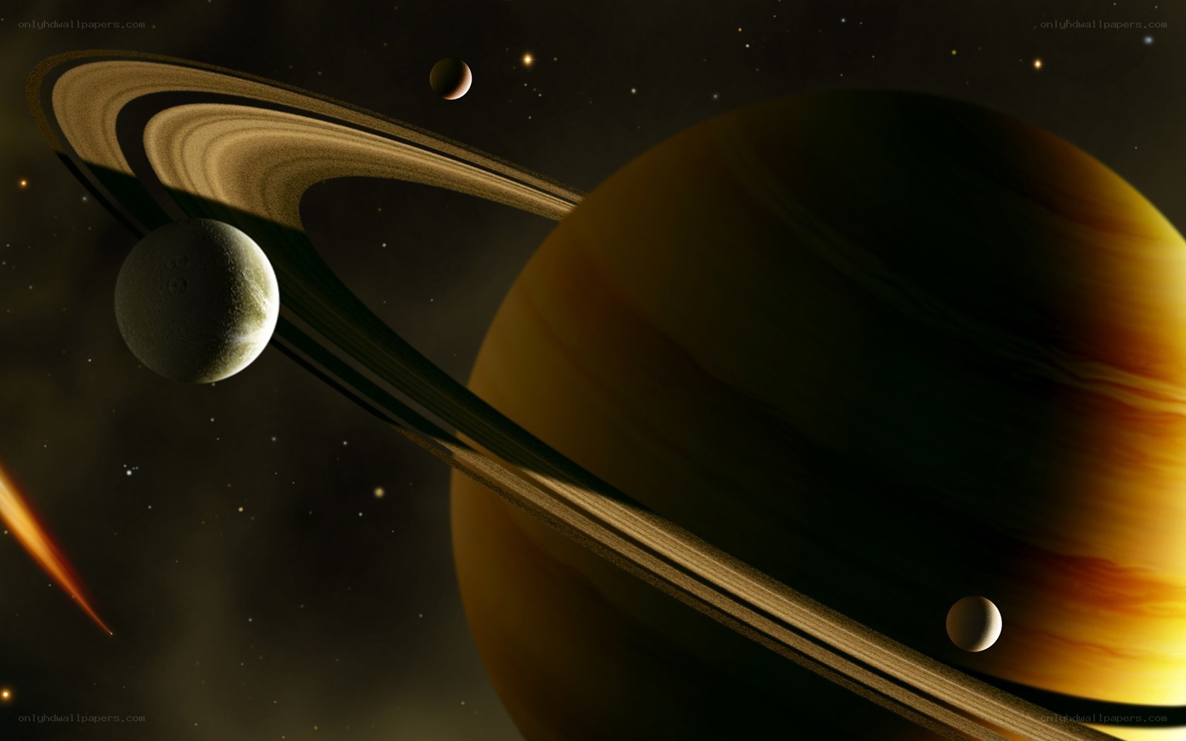 Saturn with rings and moons