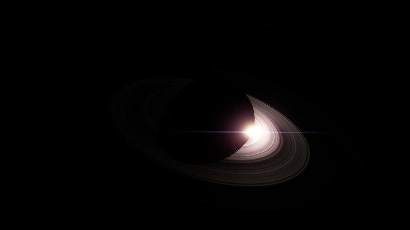 Saturn with Rings — Black, Dramatic, Night, 3d Render, Planet